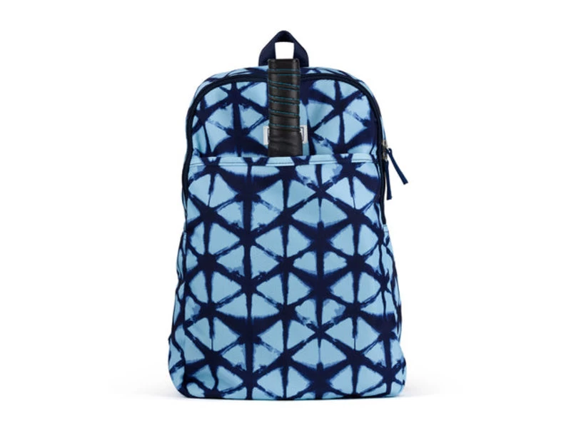 Ame & Lulu Blue Shibori Drop Shot Pickleball Backpack 1 Ame & Lulu Blue Shibori Drop Shot Pickleball Backpack