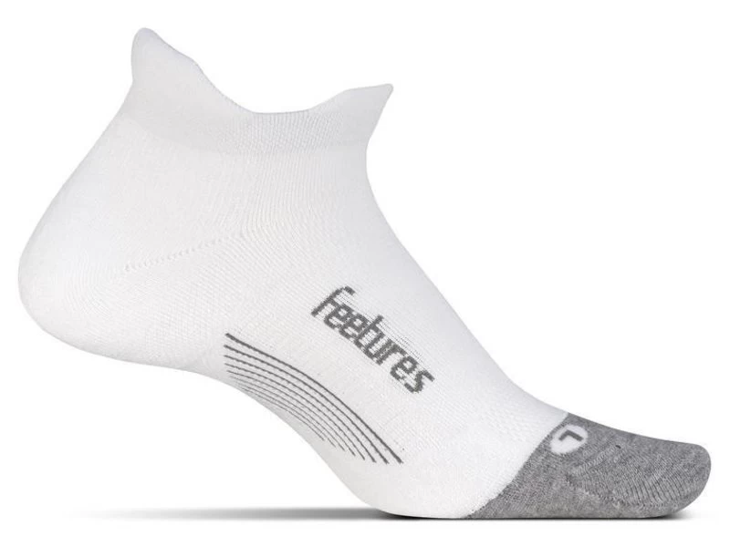 Feetures Elite Light Cushion No Show Tab Socks White/Grey Large 1 Feetures Elite Light Cushion No Show Tab Socks White/Grey Large